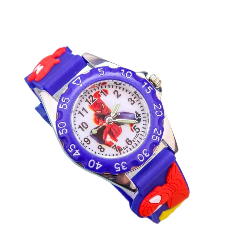 Miniso Anime Cartoon Marvel Spiderman Luminous Round Quartz Boys Student Watch Children Leather Belt Wristwatch Christmas Gifts