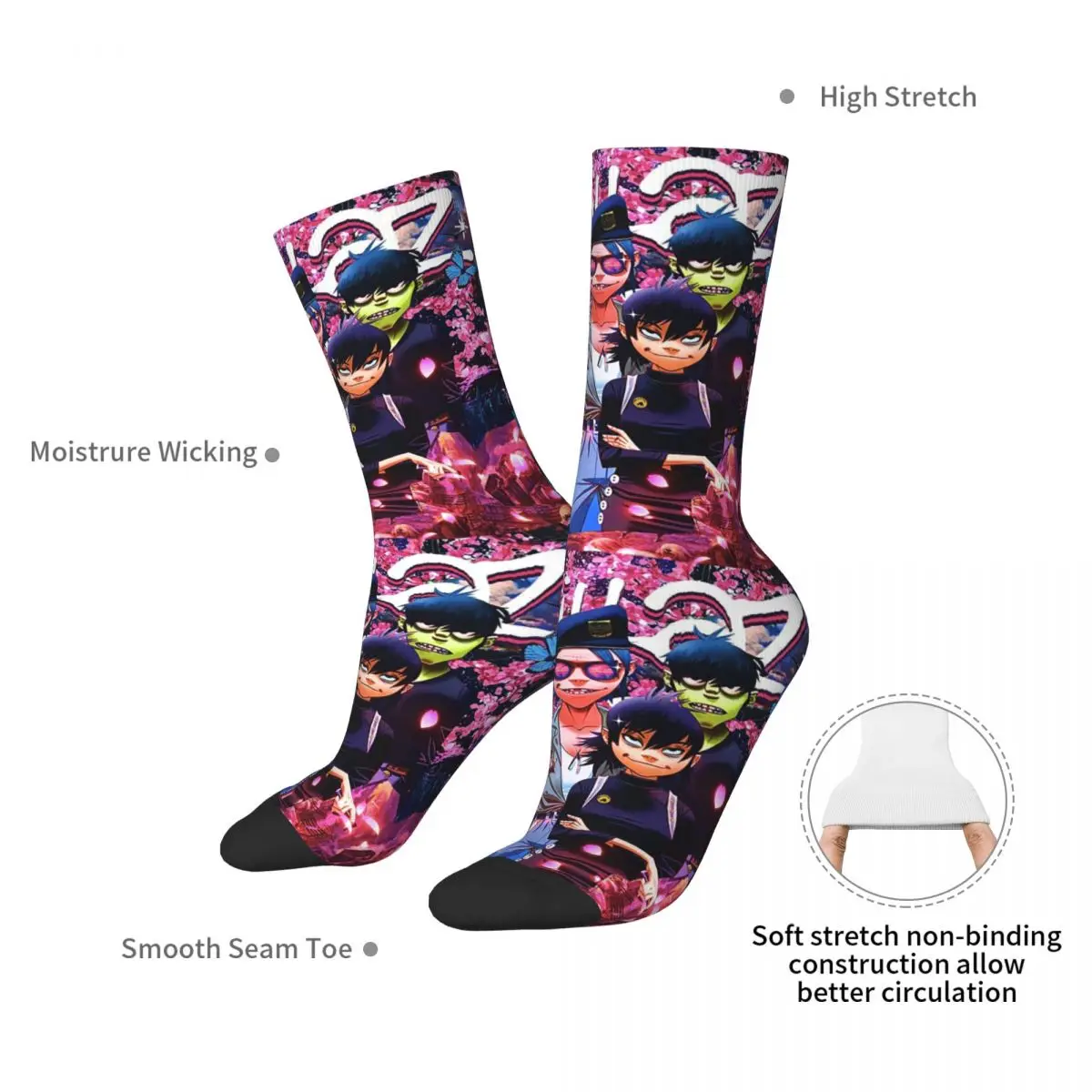 Gorillaz Socks Harajuku Sweat Absorbing Stockings All Season Long Socks Accessories for Man's Woman's Birthday Present