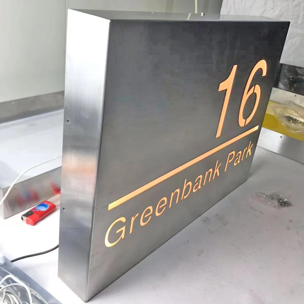 Stainless Steel Outdoor Lighting House Number Sign Custom Made Fronlit LED Sign Waterproof House Number