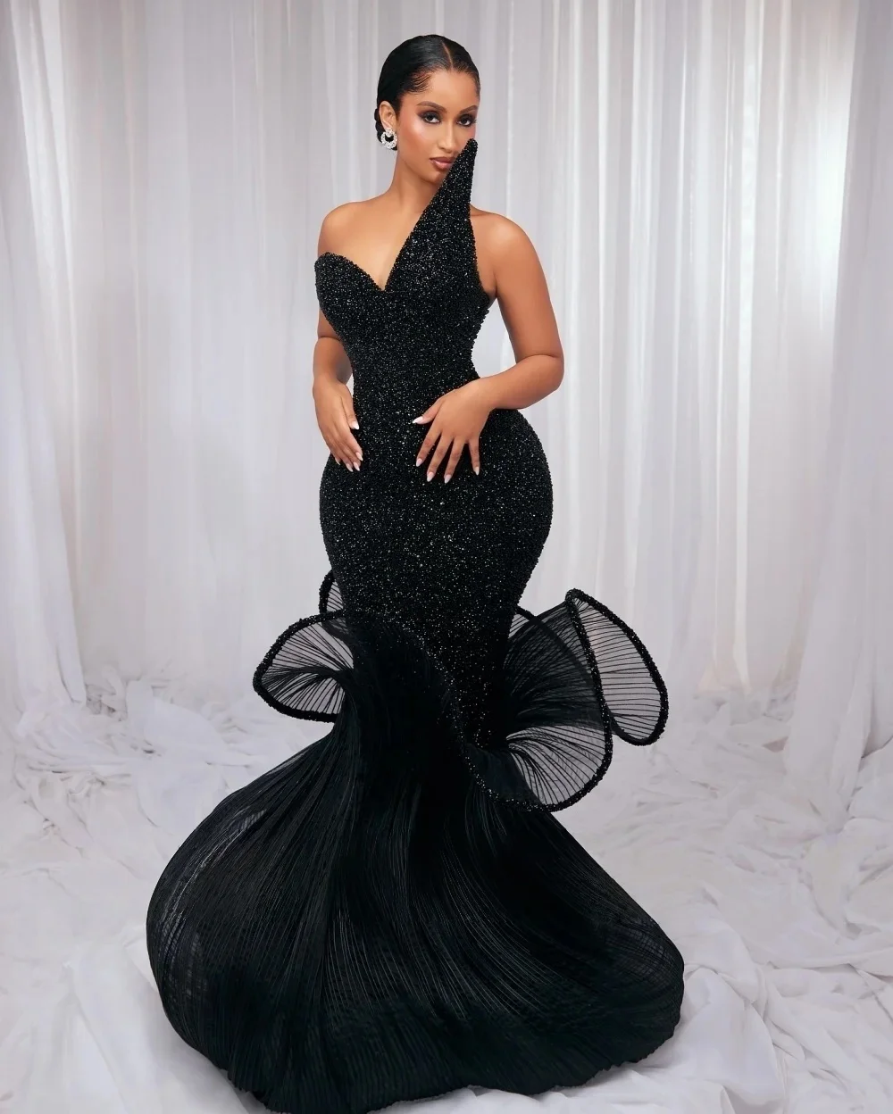 Aso Ebi African American Ballkleider für schwarze Mädchen, Meerjungfrau-Stil, V-Ausschnitt, Pailletten, glitzerndes Robe De Soiree-Abendkleid, maßgeschneidert