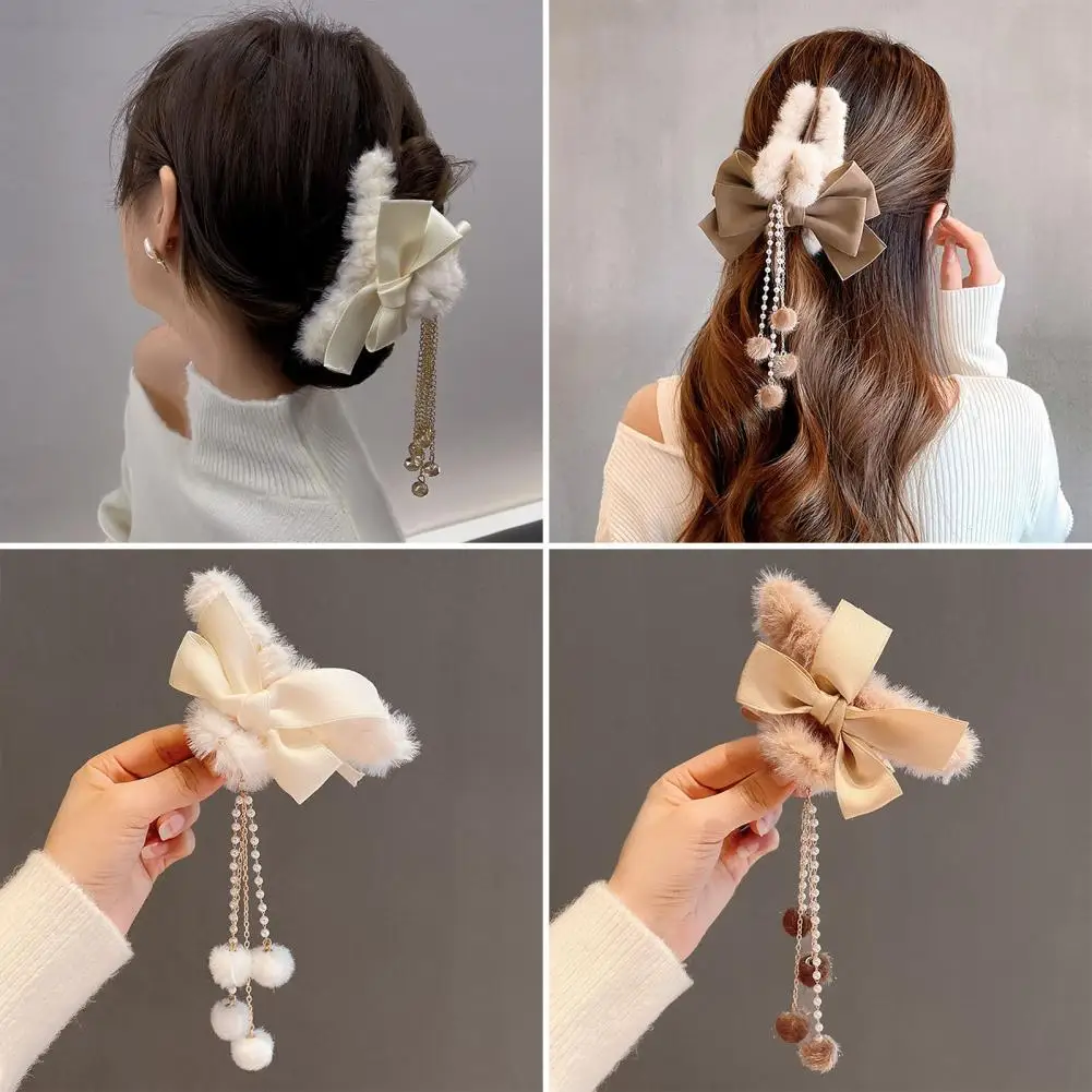 Lightweight Multifunctional Faux Pearls Fuzzy Balls Hair Clip for Home