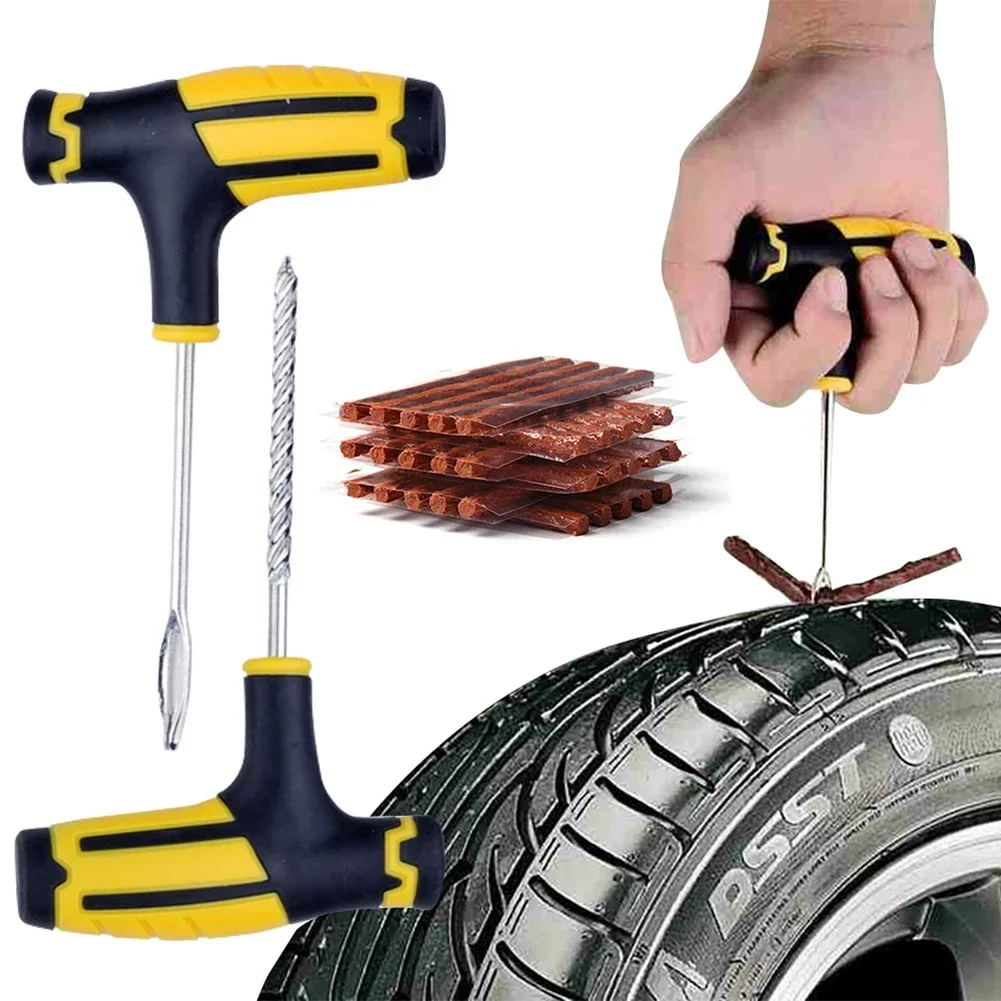 Kit de reparo de pneus para carro e motocicleta, 8 unidades, ferramentas de plugue de punção sem câmara de ar com tiras de borracha, conjunto de cravejões, ferramenta de reparo de pneus automotivos