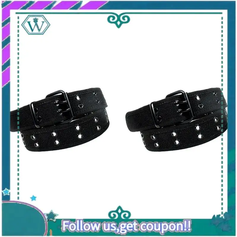 A09P 2X جديد قماش حزام الويب اثنين حفرة الحلقات الأسود المعادن الأسطوانة مشبك الرجال النساء، أسود