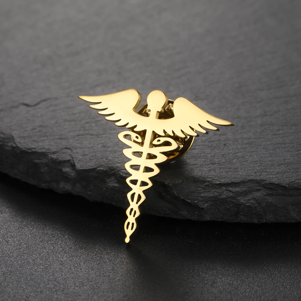 Dawapara Brosche mit Caduceus-Symbol, medizinisches Symbol, Zubehör, Reisende, Talisman, Abschlussgeschenk, Edelstahl-Schmuck – Detail 18