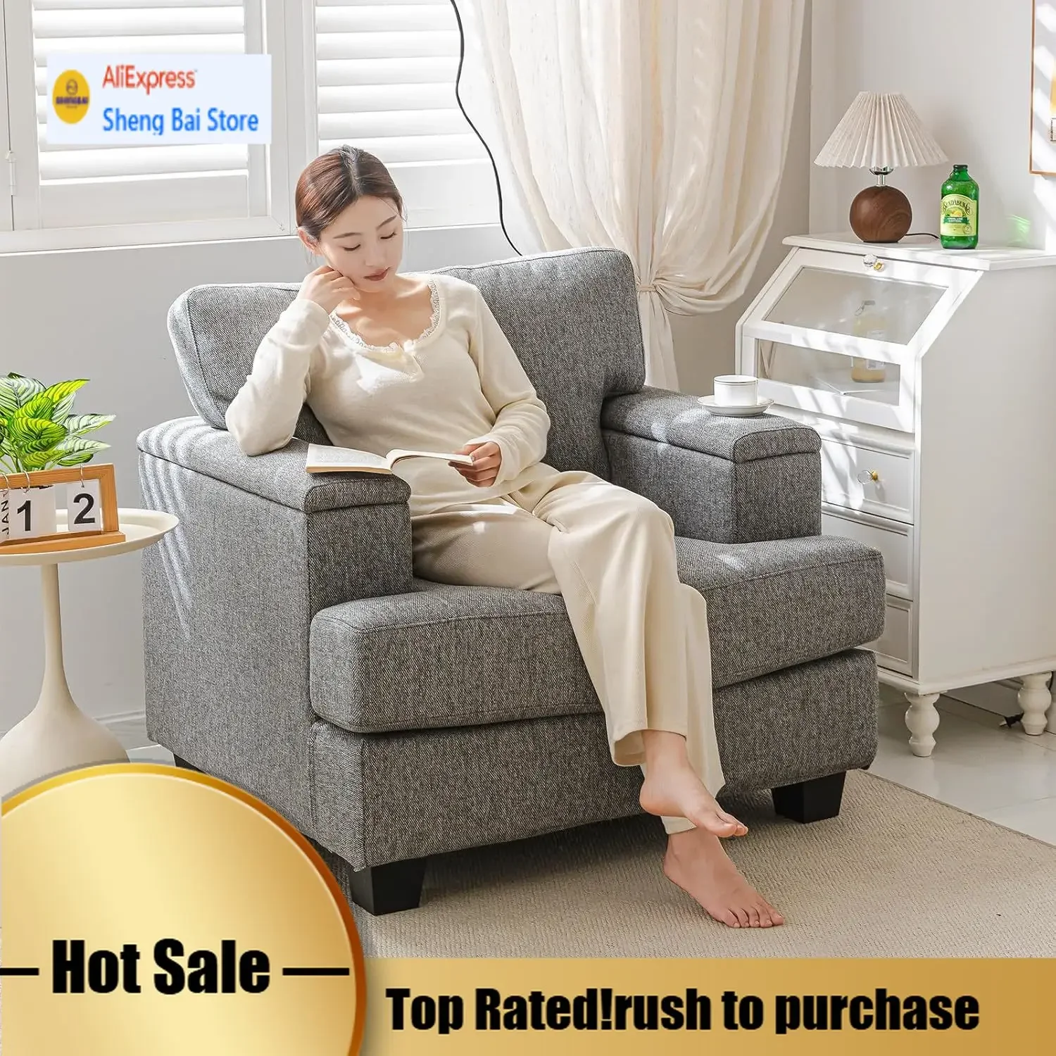 

Бестселлер: Увеличенное кресло с подлокотниками и отсеком для хранения, 38 дюймов в ширину, с толстой подушкой 7,8 дюйма, глубоким сиденьем, большое и удобное кресло для чтения