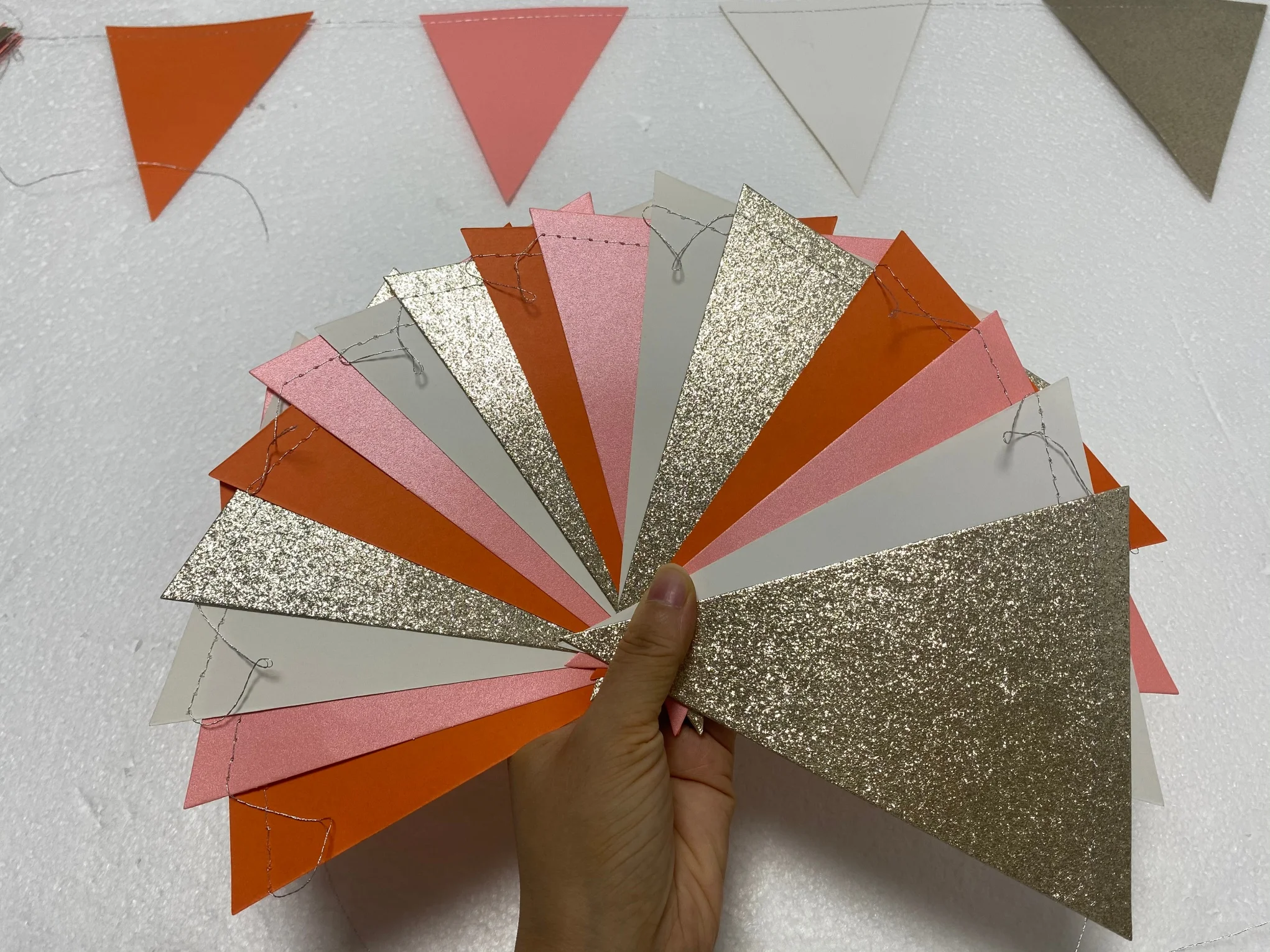 10ft Vintage Wimpelbanner Roségold Rosa Partydekorationen Papier Dreiecksflaggen Wimpelkette für Boho Babyparty Mädchenzimmer Kinderzimmer – Detail 7
