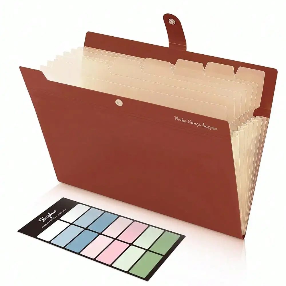 

Expanding File Organizer With 8 Pockets, Accordion File Folders With Labels, Portable Document Paper Bill Receipt Organizer, Home College Schoolsss Office Supplies, Letter Size,MilkTeaBrow,Milkteabrown
