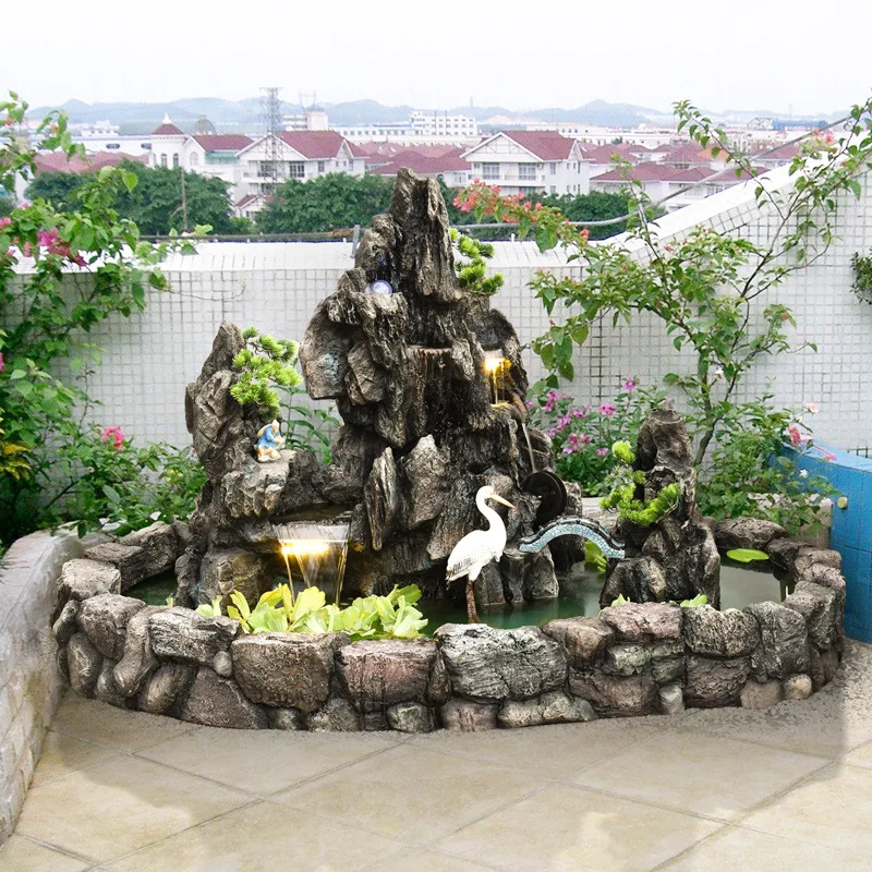 Large rockery flowing water fountain ornaments garden courtyard outdoor landscape fish pond landscape landscaping