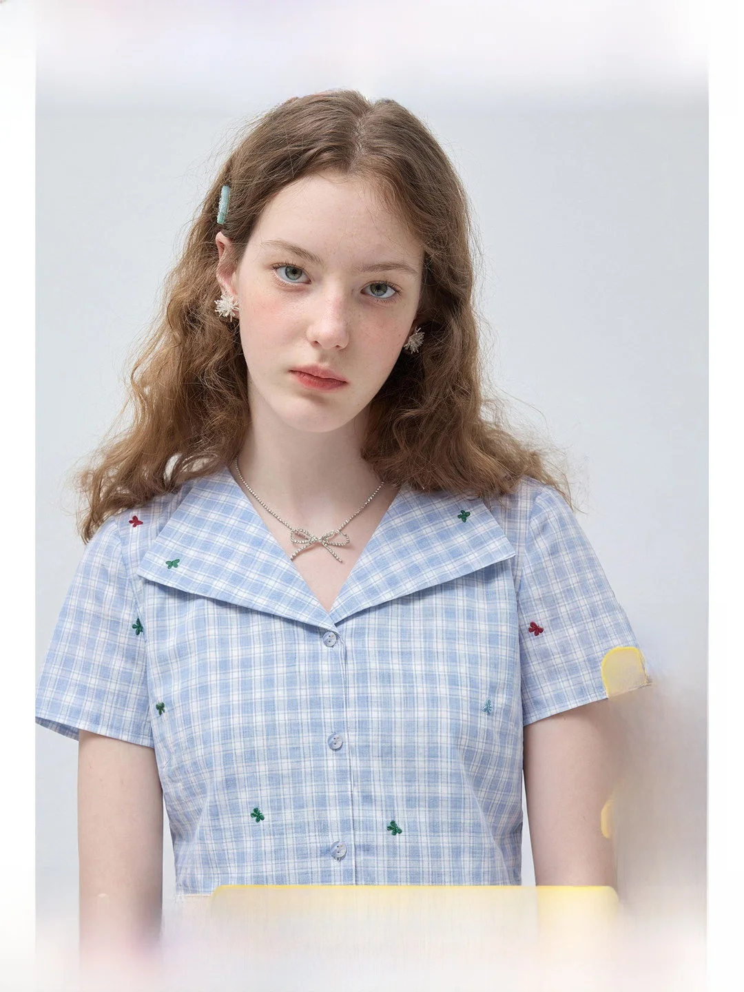 

plus Size Women's Plaid Shirt Short Sleeve Waist Cinched Summer Fashion Korean Style Breathable Polyester Blend Casual Top