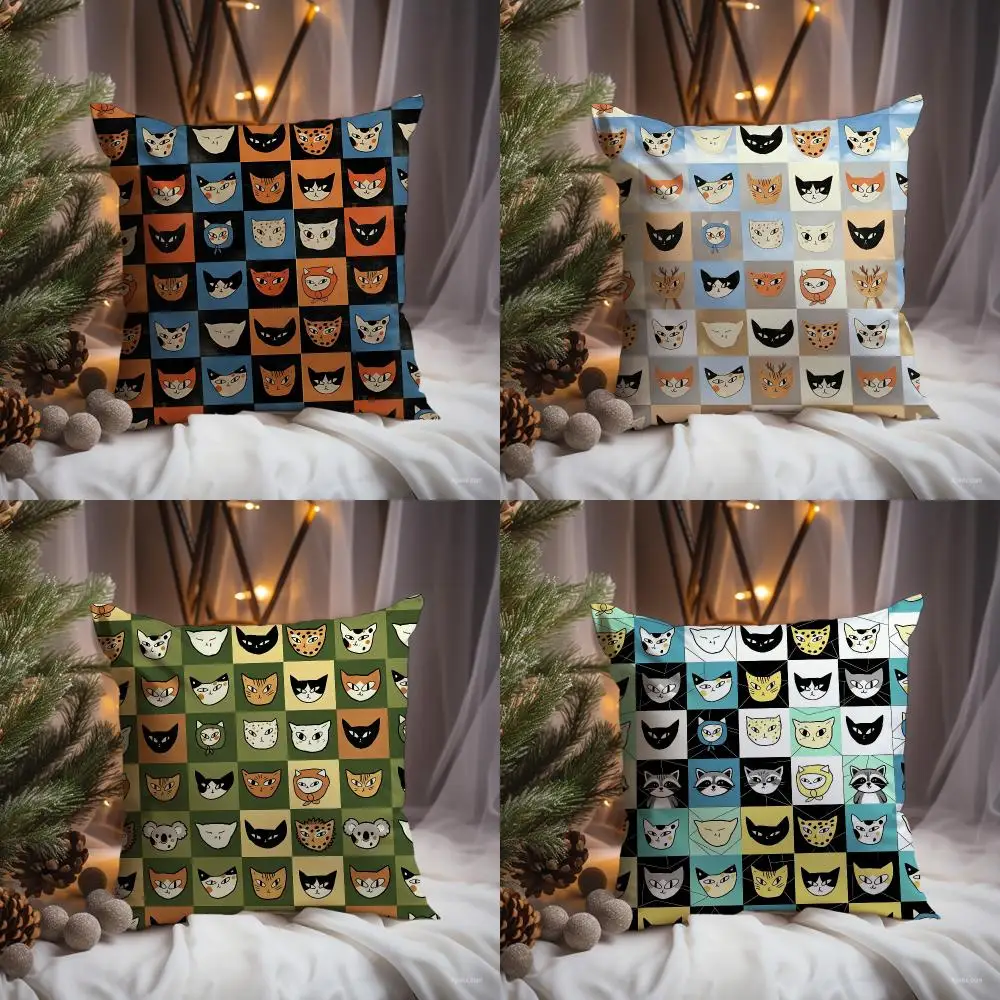 Full‑Screen Plaid Cat Cushion Cover Premium Comfort Reversible Pillow Cove -Two in One Design for Any Room & Car Interior