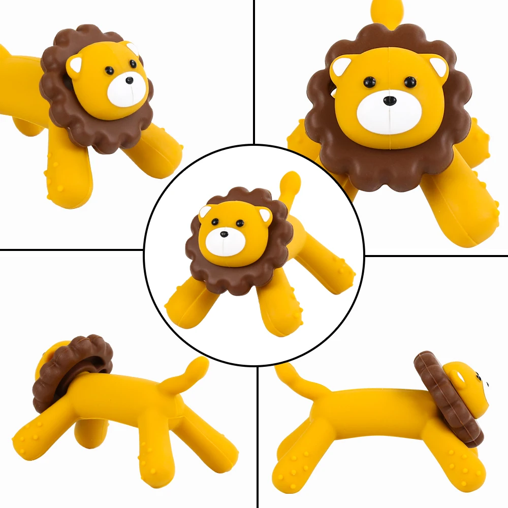 1PC Bee Lion Teether Glue Food Grade Anti-eating Hand Molar Stick Children Soothing Bite Teething Toy Set Baby Toys Kids Birthday Gift