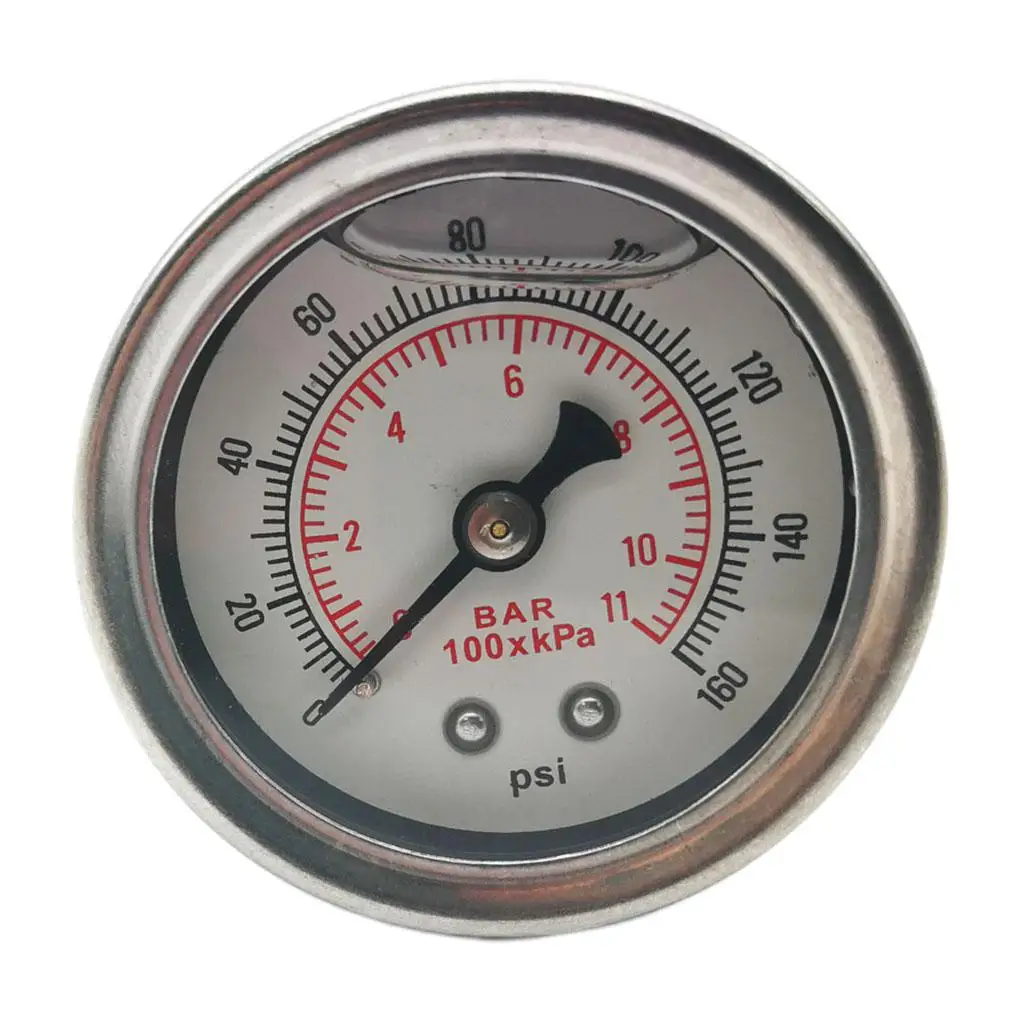 Fuel Pressure Regulator Gauge 0-160 Psi Bar Liquid Fill Chrome Fuel Oil Rail