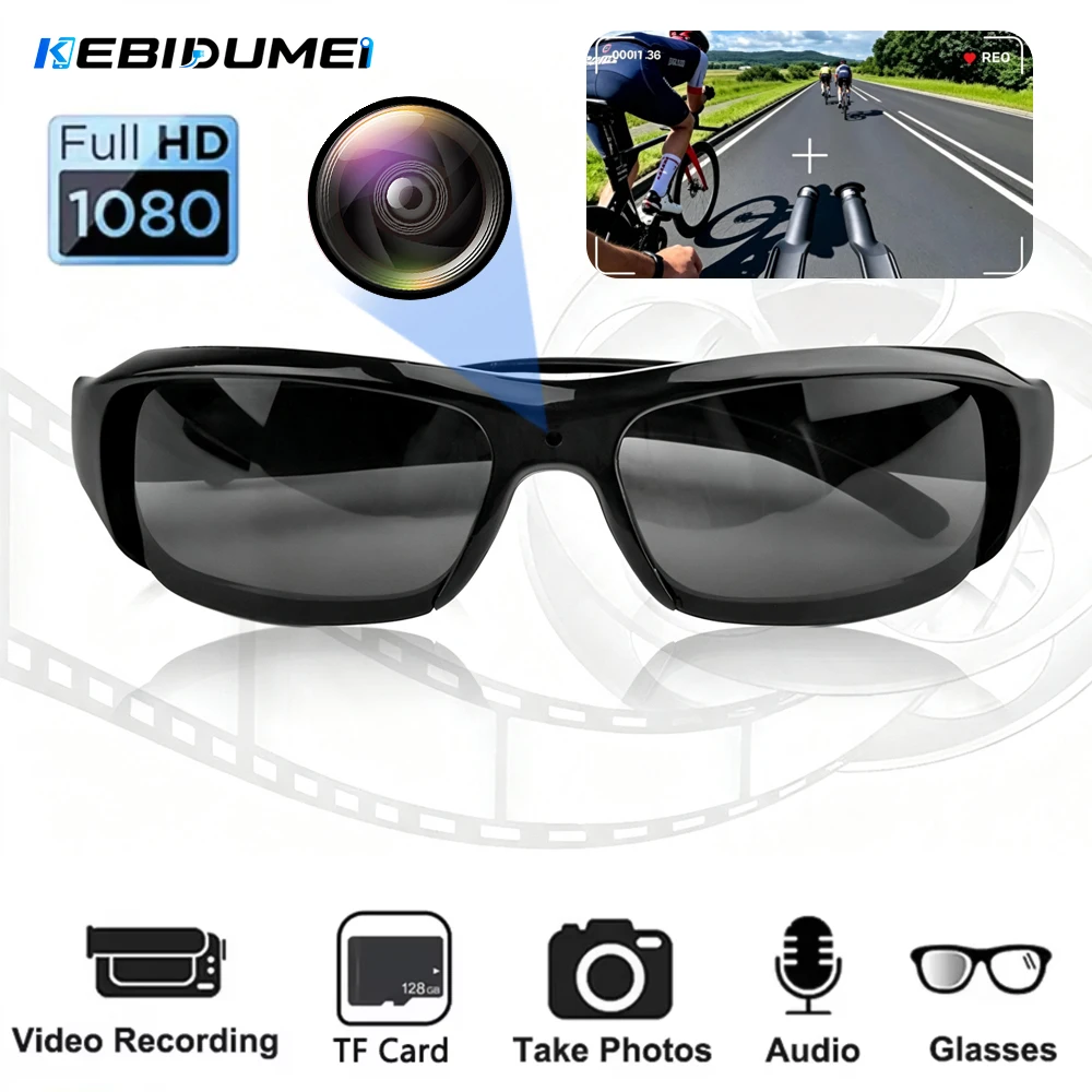 KEBIDUMEI 1080P HD Wearable Mini Glasses Camera Portable Loop‑Recording Sports DV DVR Camcorder for Driving Outdoor Security