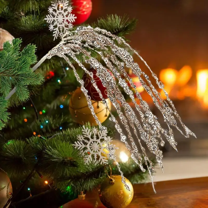 Ramas brillantes para árbol de Navidad, palos decorativos, ramas artificiales de Navidad de 24 pulgadas, tallos, adornos para árbol de Navidad
