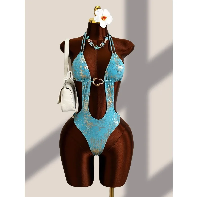Sexy Tummy Cut Out Halter Women Swimwear One Piece Swimsuit Female Monokini Rings Bathing Suit Swim Beach Wear СплошнойКупальник