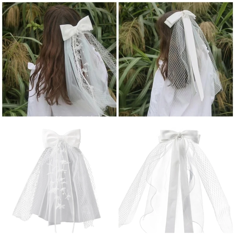 

Ribbon Bowknot Veil Long Tulles Halloween Carnivals Woman Bride Veil for Marriage Wedding Celebration Party Layer Veil