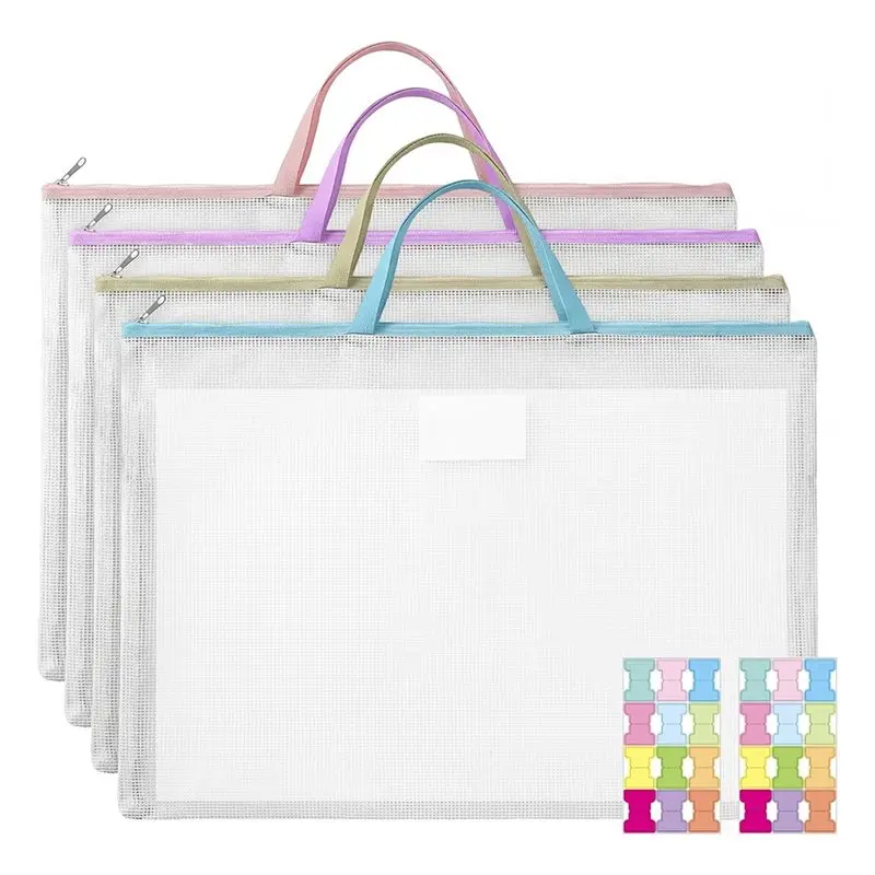 

L68A Mesh Design Large Sew Project Bags A2 Size 4-Pack With Handle, For Quilting And Crafting