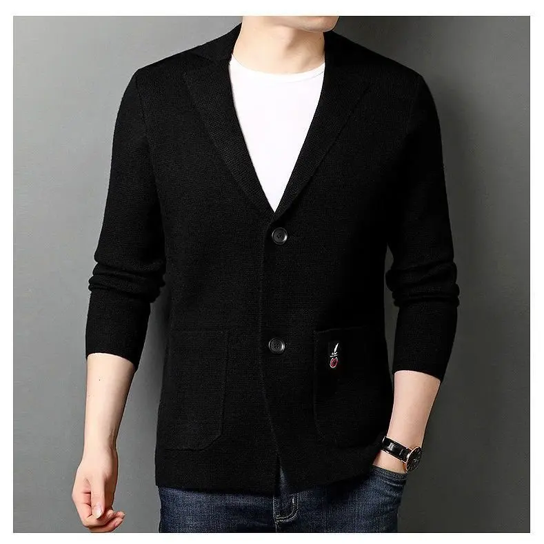 

Men's Knitted Cardigan Suit Spring and Autumn Korean Fashion Solid Color Suit Plus Size Casual Jacket New