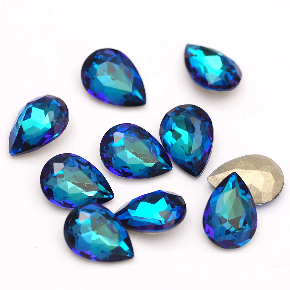 CTPA3bI New 5A Quality Bermuda Blue Glass Loose Rhinestones Drop Glitter Crystals Nail Art Accessories Decoration Diamond Gems