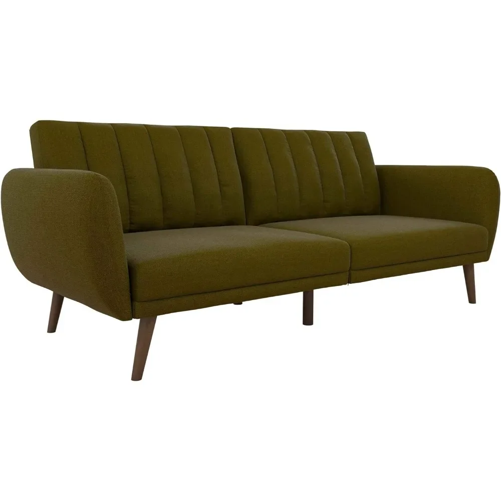 living room Sofa Futon - Premium Upholstery and Wooden Legs - Green couch sofas