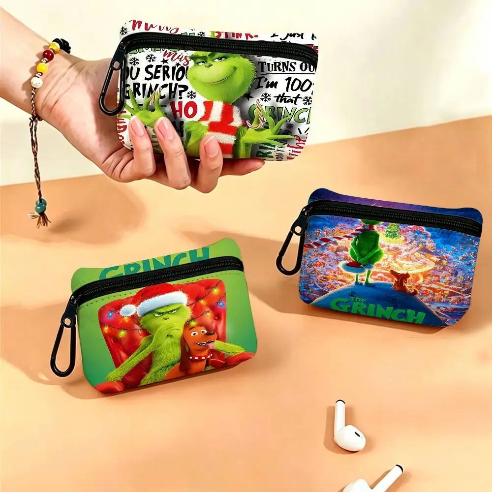 Cartoon THE G-GRINCHS Oxford Fabric Mini Coin Wallet Smooth Zipper Hanging Design Multi-use Small Storage Bag For Travel