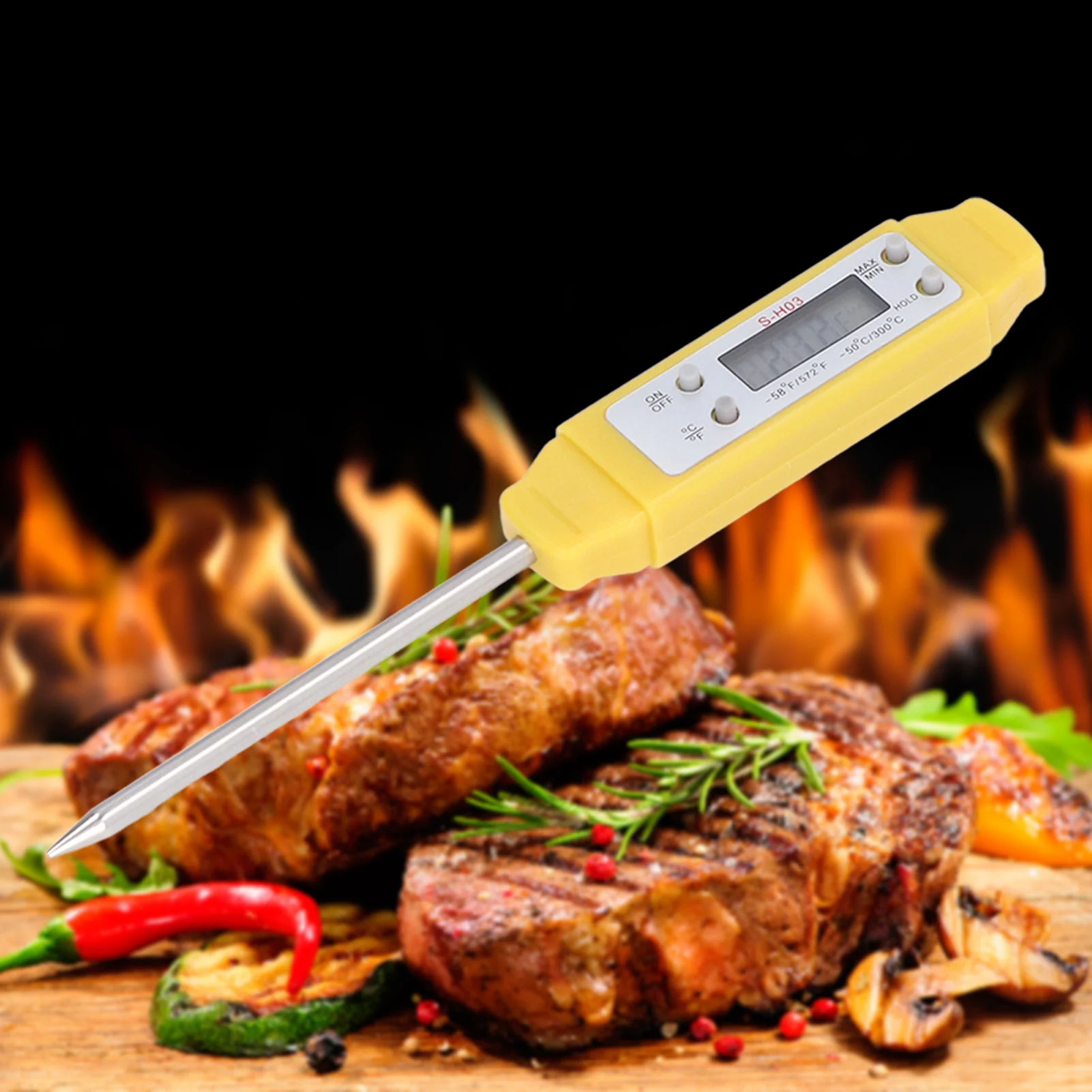 Digital Food Thermometer ABS Stainless Steel Automatic Calibration Digital  Thermometer Real Time Readings for Barbecue