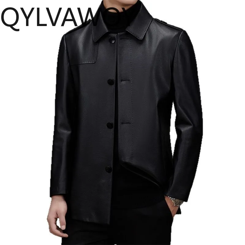

QYLVAWOY Real Leather Jacket Man Cowhide Coats Spring Autumn Black Jackets for Man Lapel Luxury Man Jackets Business Chaqueta
