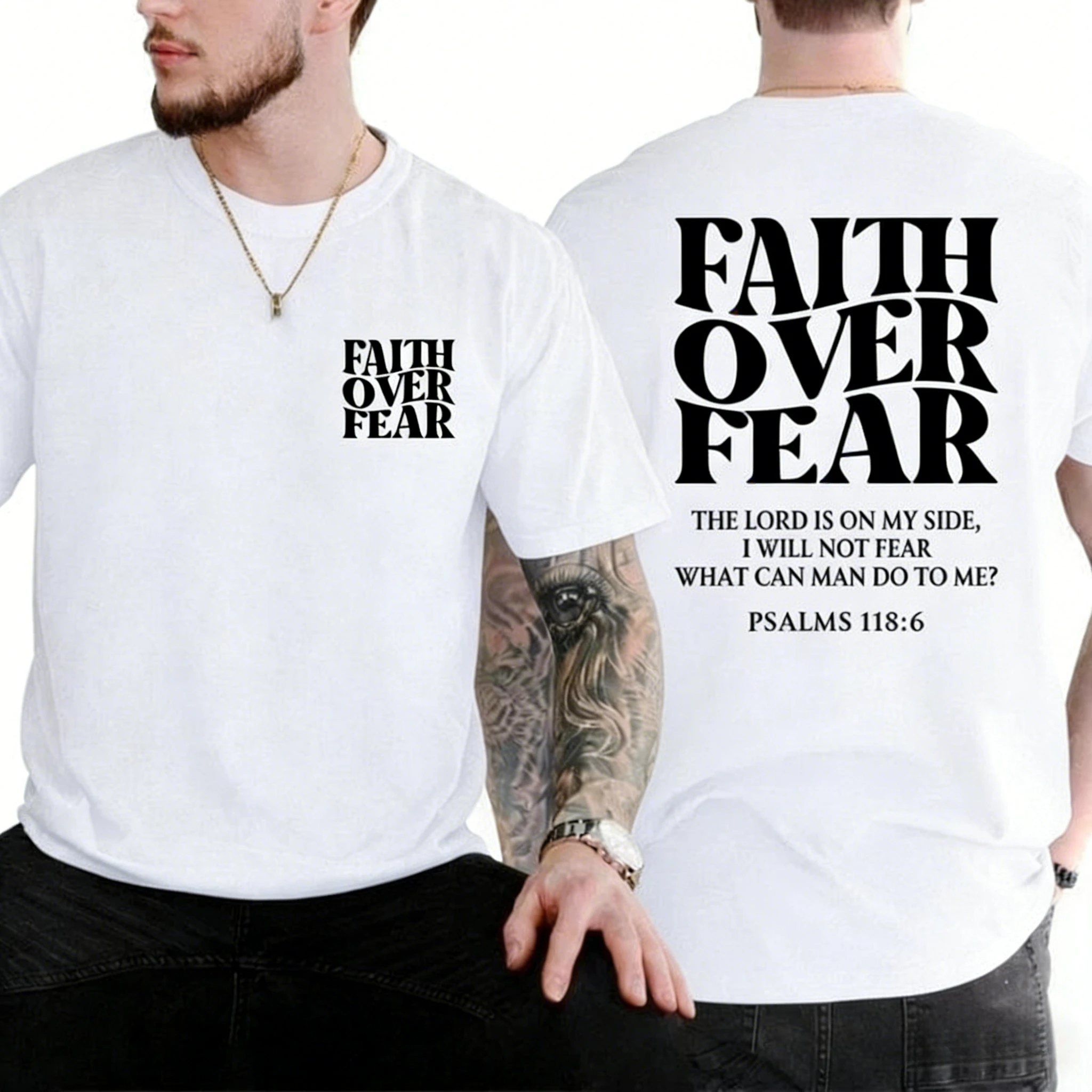 Faith Over Fear Tee Shirt Christian T-Shirts Jesus Tee Men Summer Fashion Cotton Breathable Top Streetwear Harajuku Men Clothing