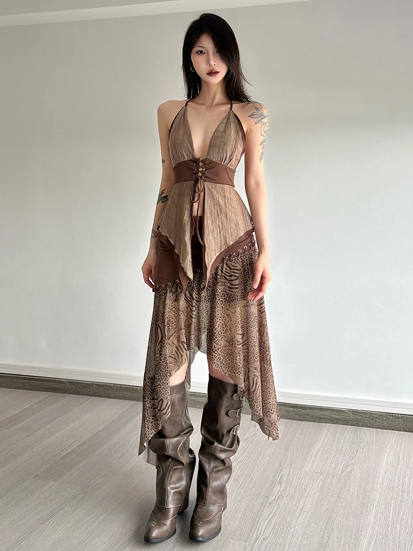 Sisjuly Summer Women's Long Skirt Set Lace Splicing Design Beaded Strap Split V-neck Polyester Two-piece Fashion Ensemble