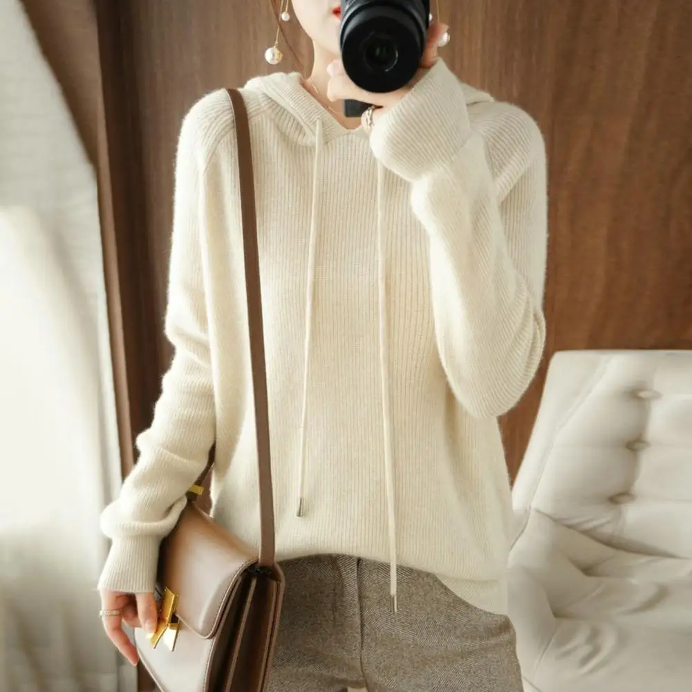 Lazy Style Women Sweatshirt Hooded Knitwear Autumn Winter White Long Sleeve Casual Loose Pullover Tops Female Sweater Blouse