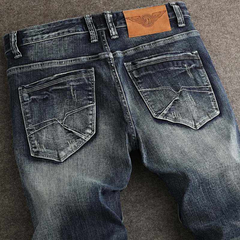 Newly Designer Fashion Men Jeans High Quality Retro Blue Stretch Slim Fit Ripped Jeans Men Vintage Casual Denim Pants Hombre