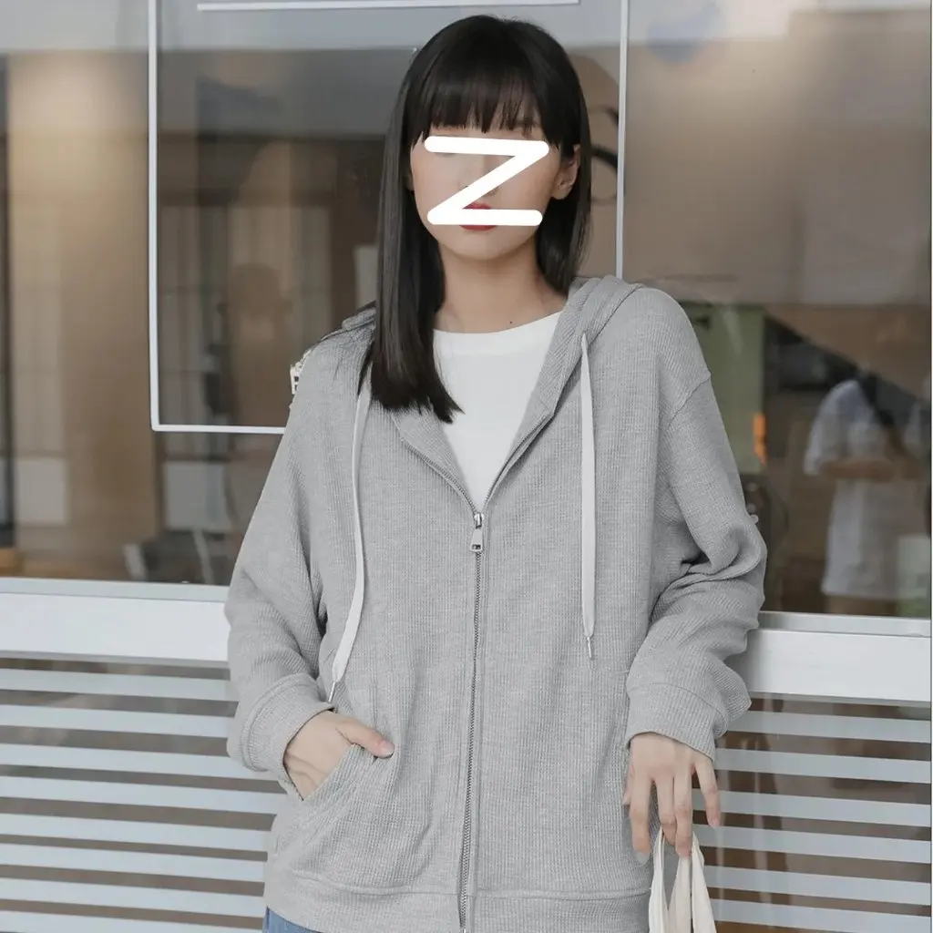 

Women's Korean Style Waffle Sweatshirt Spring Autumn Loose Slim Fit Casual Hooded Top Thin Design Fashionable Clothing