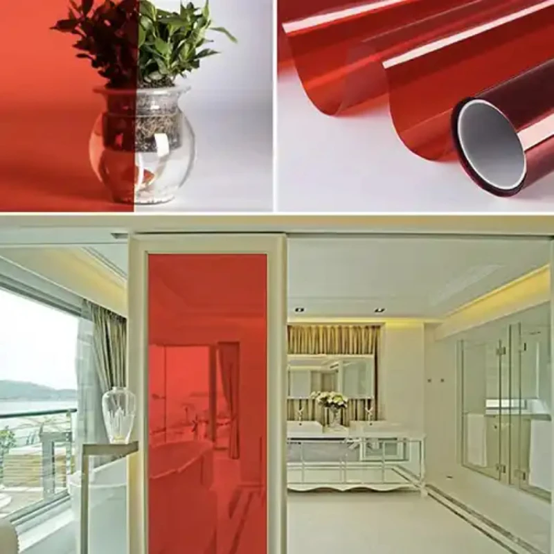 Vermelho animal de estimação decorativo colorido transpant vidro auto-adesivo decorativo janela solar proteção uv filme resistente ao calor para construção