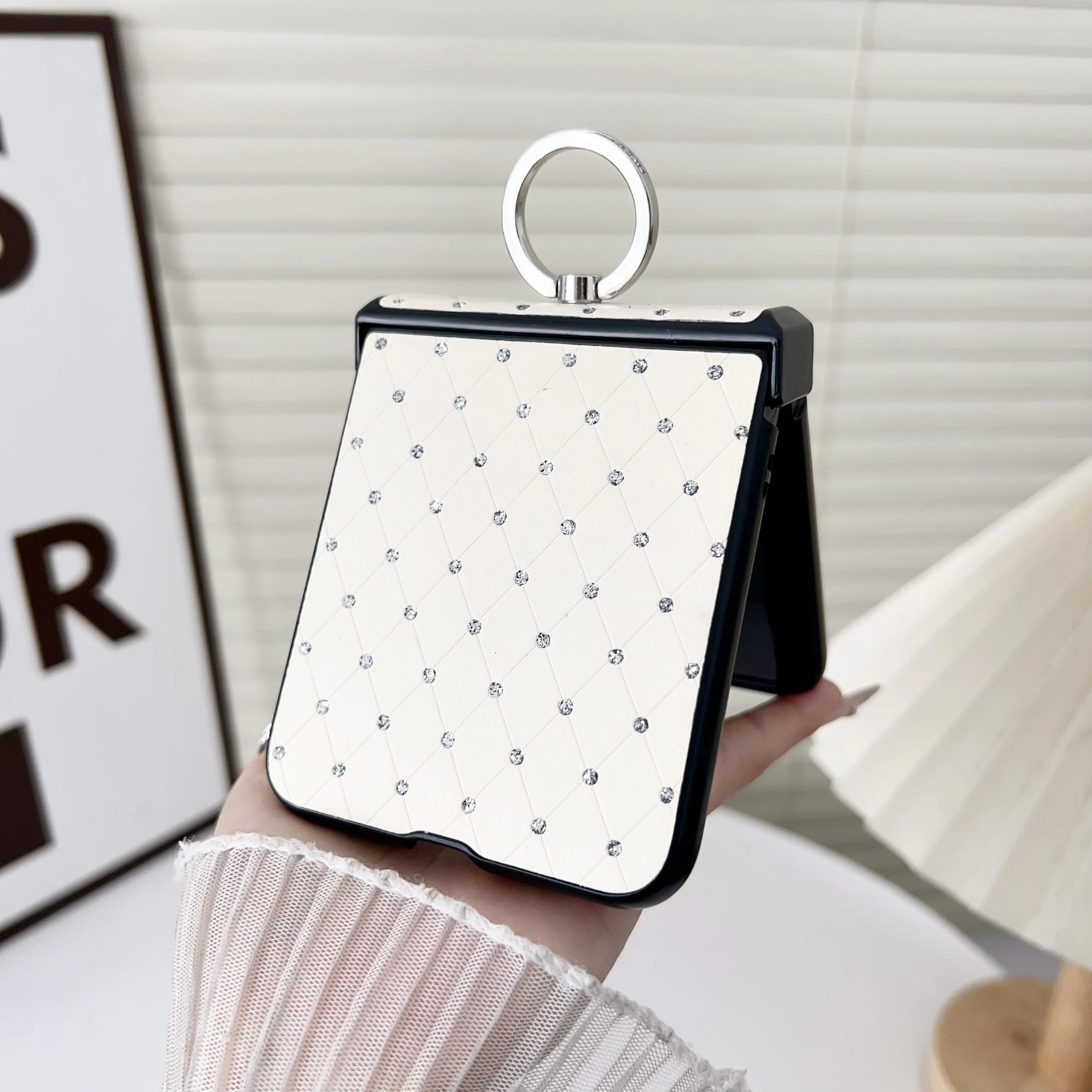 لموتورولا بريق الماس حافظة جلدية RazR 60 RazR 50 50s موتو 50 الترا 40 الترا غطاء حامل هاتف حامل هاتف معدني قابل للطي