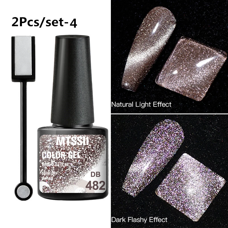 Mtssii Reflective Cat Eye UV Gel Set Glitter Magnetic Nail Polish Magnet Laser Nail Art Varnish Sparkly Soak Off UV Gel Nail Art