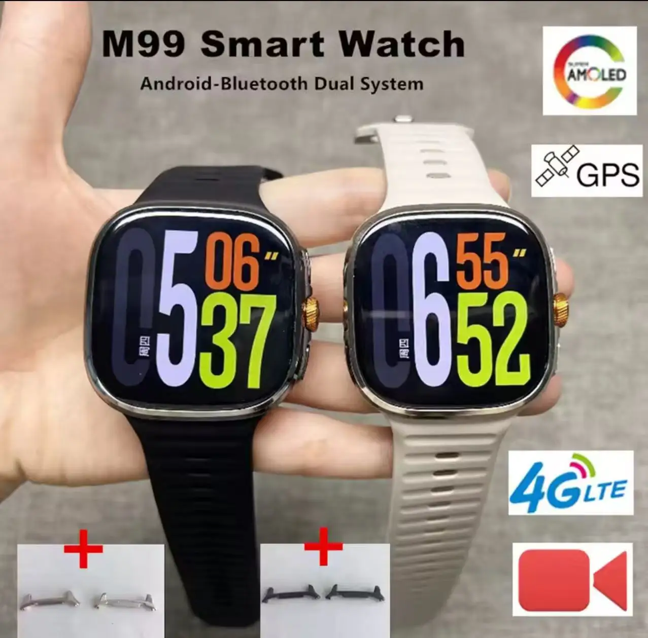 M99 4G Smartwatch Schermo Amoled di grandi dimensioni da 2,4 pollici 4G/5G LTE Android 10.0 Smart Watch per uomo Batteria 2100Mah Standby lungo