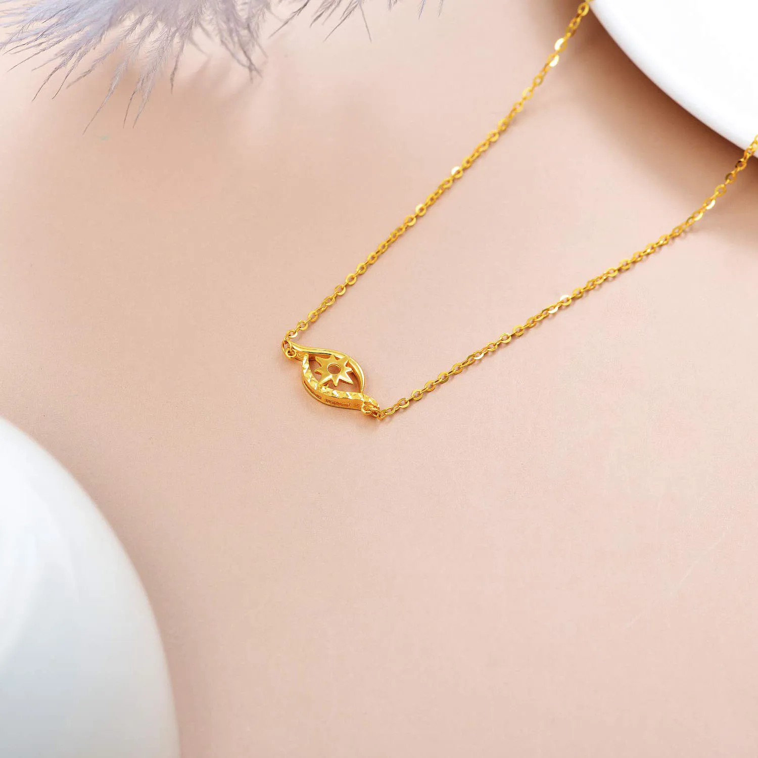 18k Yellow Gold Evil Eye Necklace for Women Dainty Fine Gold Jewelry Gifts for Her 16.5-17.5 Inch Birthday Gift