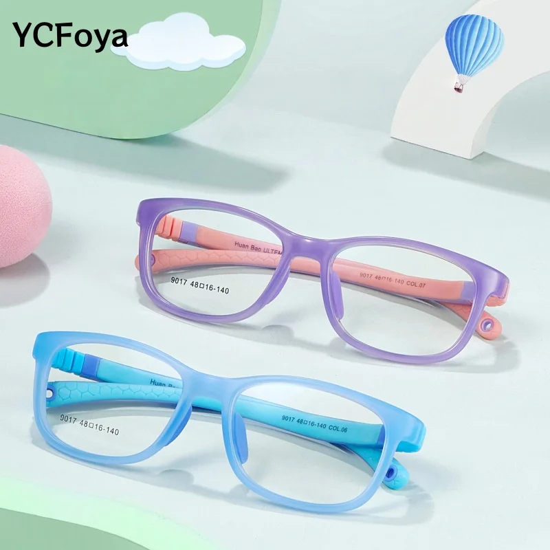 

YCFoya New Boys And Girls Ultra Light Soft Silicone High Quality Kids Anti Blue Light Optical Prescription Glasses Frame 9017
