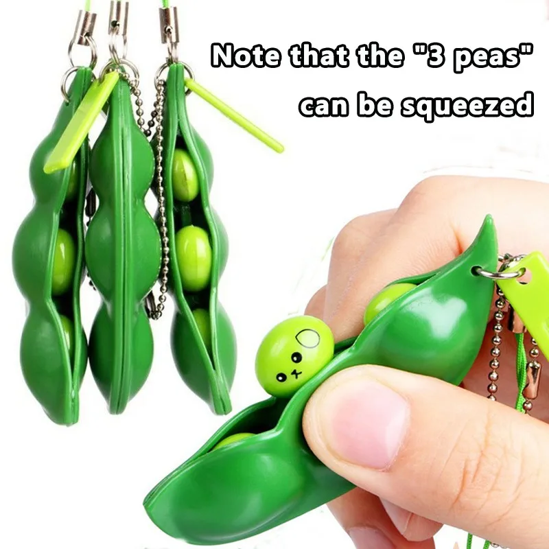 Pea Toys Keychain Stress Relief Toys Squid Squeeze Pea Bag Charms Cute Quirky Pea Pods Backpack Accessories