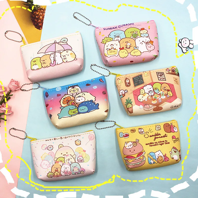 Random 3PCS Hello Kitty Purse Creative PU Coin Purse Sumikkogurashi Keychains Case Coin Pack Mini Kids Bag Small Cute Wallet