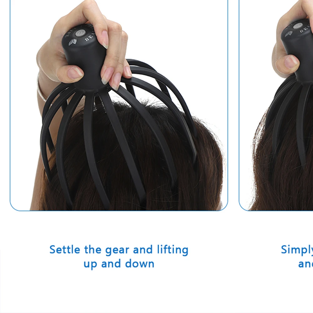 เครื่องนวดหนังศีรษะแบบกรงเล็บปลาหมึกไฟฟ้า 3 ระดับ เครื่องมือนวดศีรษะแบบกรงเล็บปลาหมึก บรรเทาอาการกระตุ้นเส้นผม ชาร์จใหม่ได้ บรรเทาความเครียด