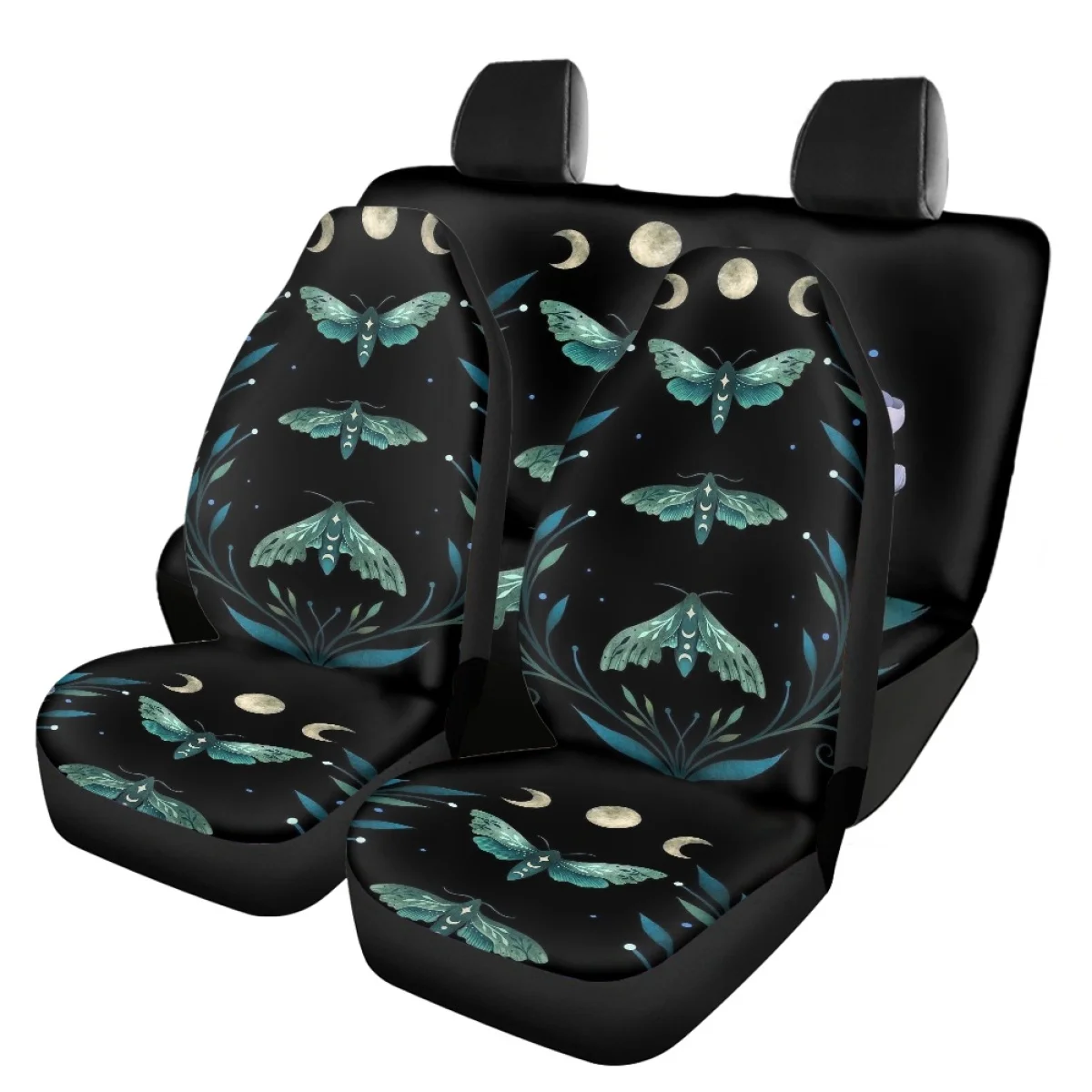 Butterfly Moths Wandering Floral Car Seat Cover Fit Most of Women Auto Intorior Decor Safety Belt Cover Steering Wheel Cover