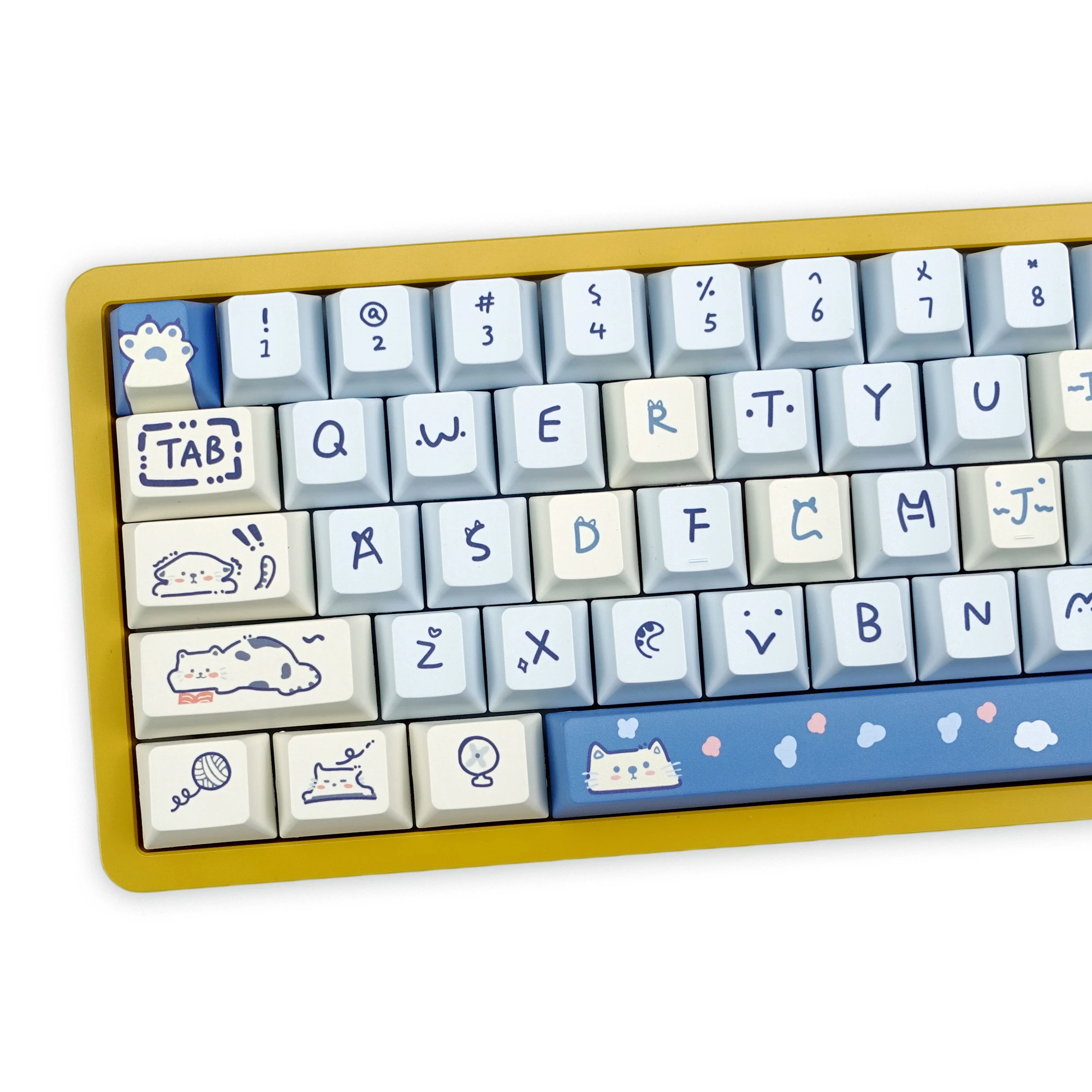 KBDiy 141 Keys Blue Meow Theme Keycaps Cherry Profile Cute Animal Keycap For Mechanical Gaming Keyboard PBT Key Caps MX Switches