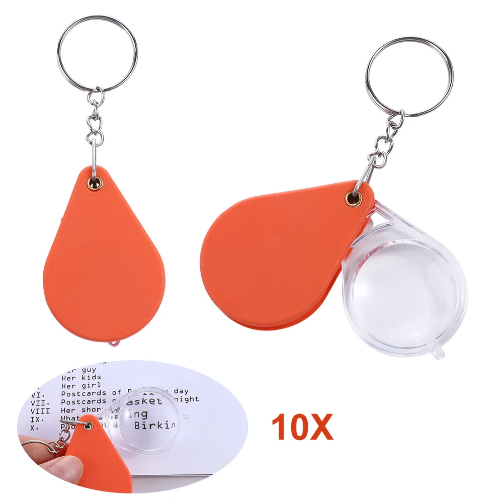 10X Portable Folding Magnifier Key Ring Handheld Mini Keychain With Magnifying Tools Durable Glass Lens Loupe Key Chains