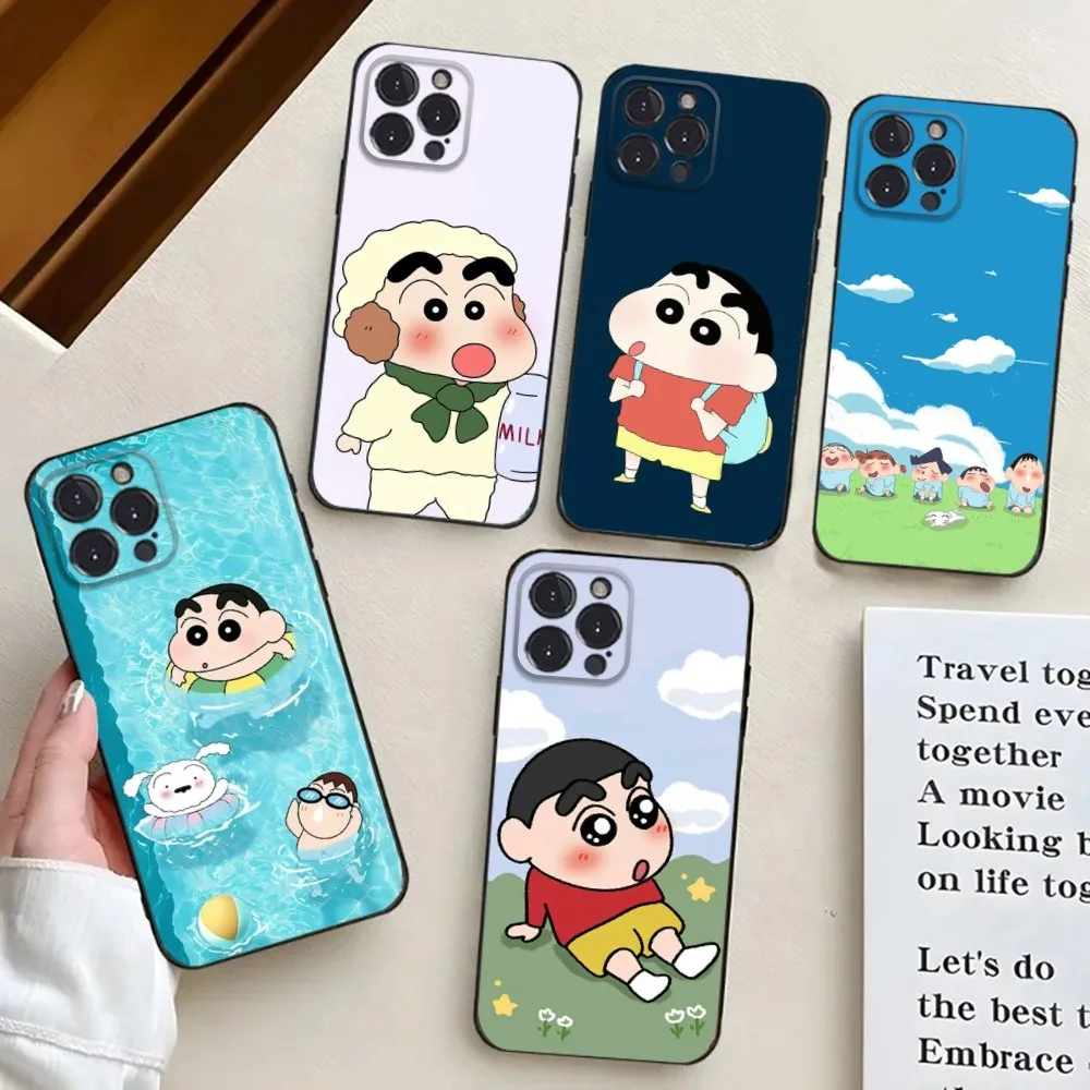 Phone Case For iPhone 16,15,14,13,12,11,Pro,X,XS,Max,XR,Plus,Mini C-Crayon S-Shin-chans Black Silicone Soft case