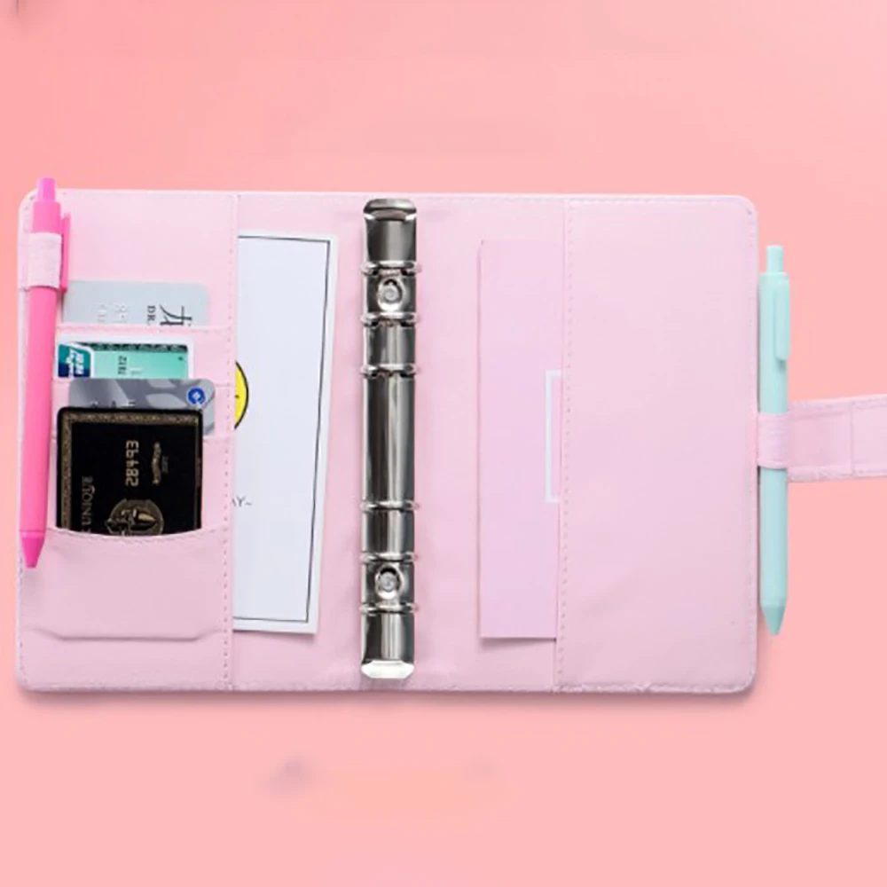 Place Bank Card Multi-color Choice 6 Round Rings Leather A6 Cash Envelopes Cash Storage Books Envelope Wallet Budget Binder