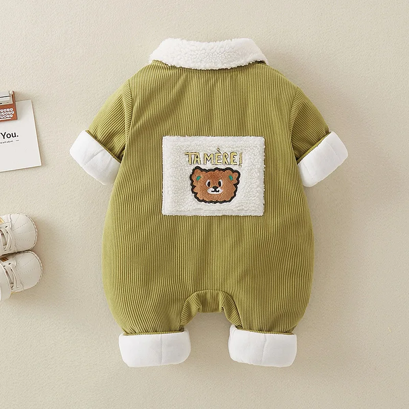 Onesie baju katun bayi laki-laki, pakaian katun kasmir baru musim gugur dan dingin tebal hangat luar ruangan