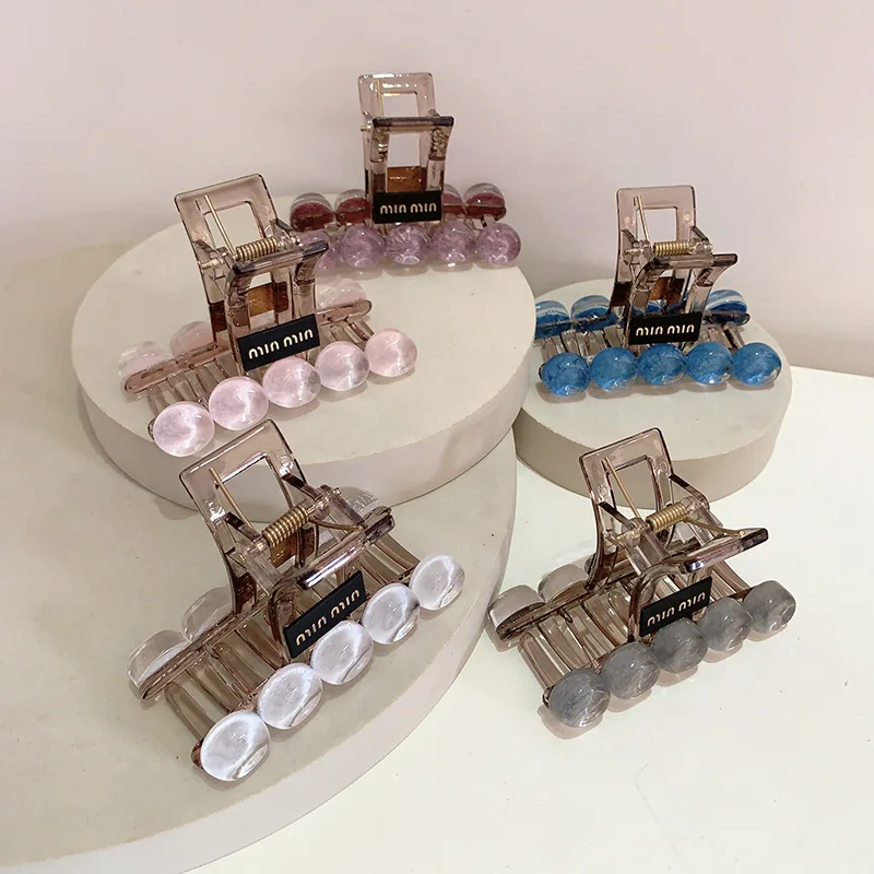 

Нежная розовая эфирная заколка для волос с волнистой водой, нерегулярная круглая заколка для волос из бисера, универсальная элегантная заколка для волос большого размера