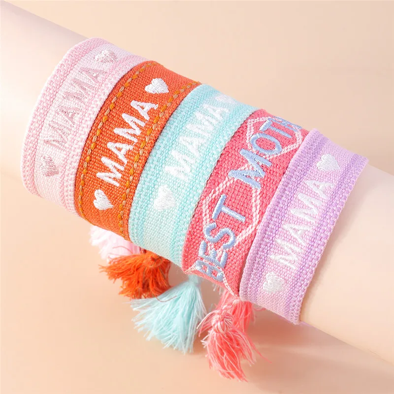 New Boho Adjustable Woven Rope Bracelets Bangle Embroidery Braided Tassel Best Mom Mama Bracelets for Mother\'s Day Jewelry Gifts