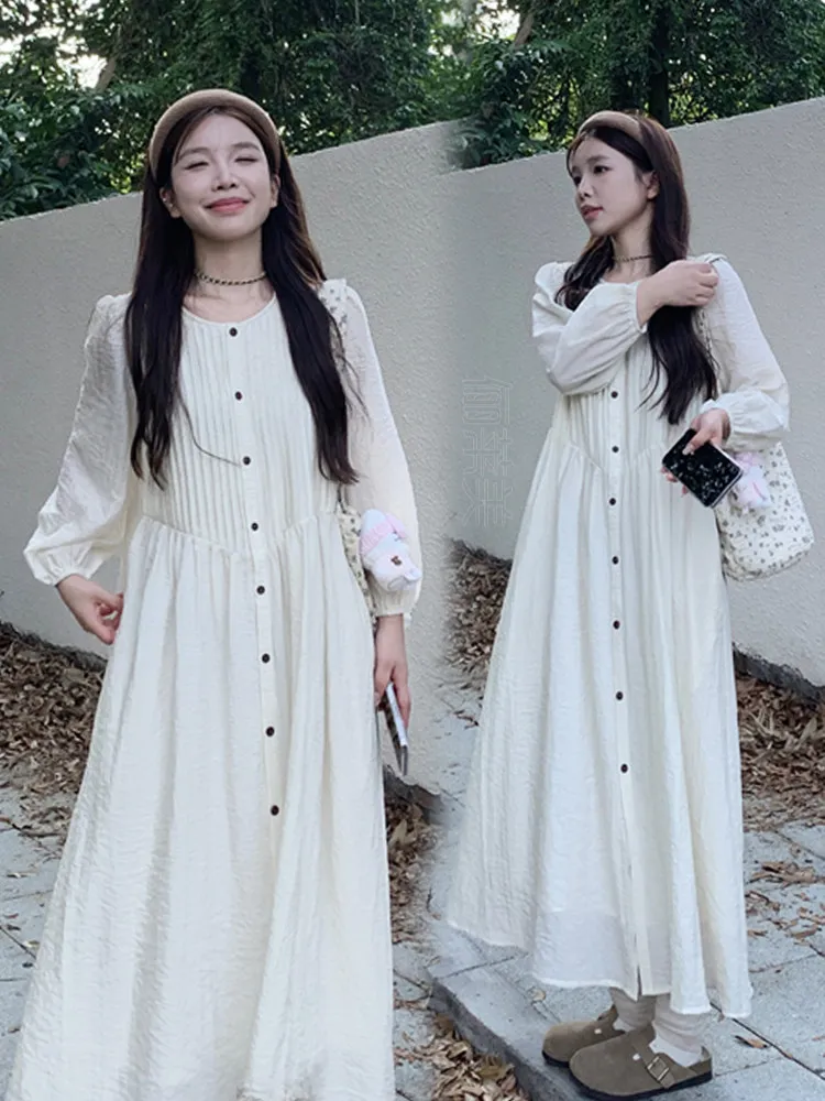 robe-chemise-elegante-a-manches-bouffantes-coupe-ample-style-poupee-ideale-comme-sous-vetement-pour-l'automne-et-l'hiver-style-coreen-robe-de-maternite